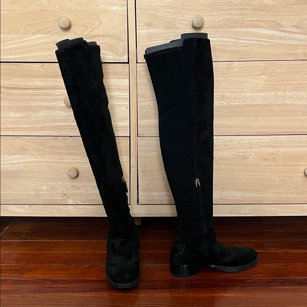 Over the knee black suede leather Tory burch boots size 7.5
